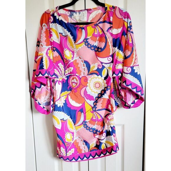 Trina Turk XS Colorful Tunic Blouse Top Stretch Womens Size X- Small Psychadelic - Picture 1 of 6